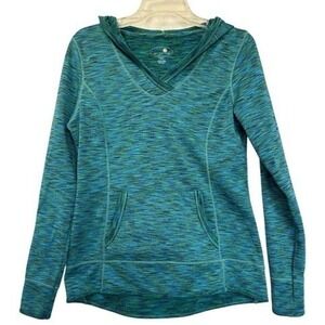 Tangerine Womens Medium Hoodie V-Neck Thumb Holes Pullover Athletic Top